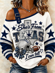 Women's Football Gameday Gift For Football Fans Casual Off-Shoulder Sweatshirt