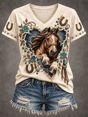 Women's Western Horse Print Short-sleeved T-shirt