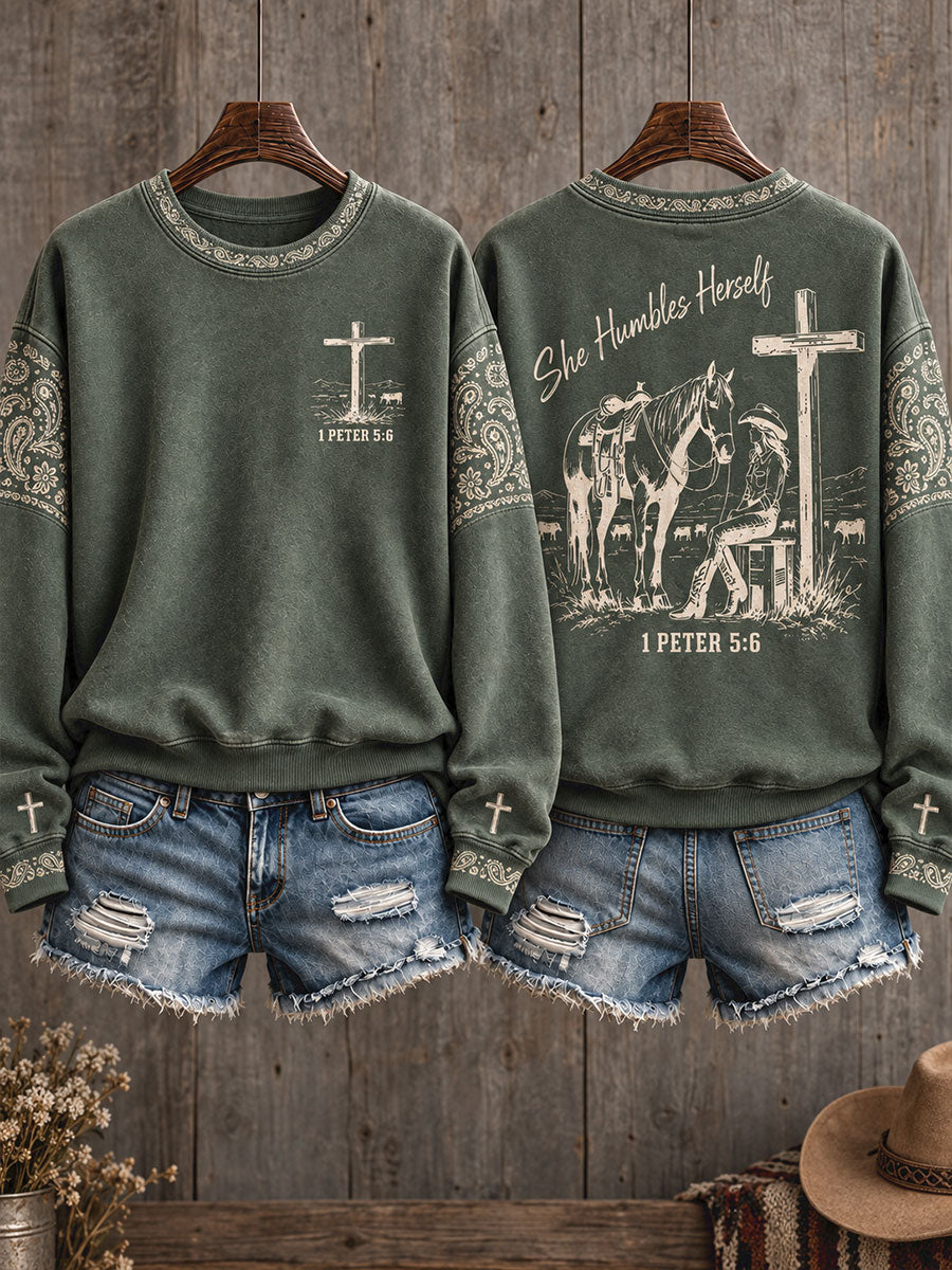 Women's Western Style Horses Faith Lover Art Printed Sweatshirt