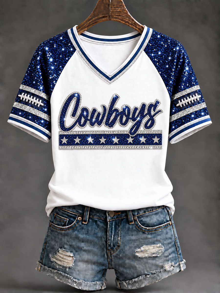 Women's Cowboys Football Fans Lovers Gameday Casual Short-Sleeved T-Shirt