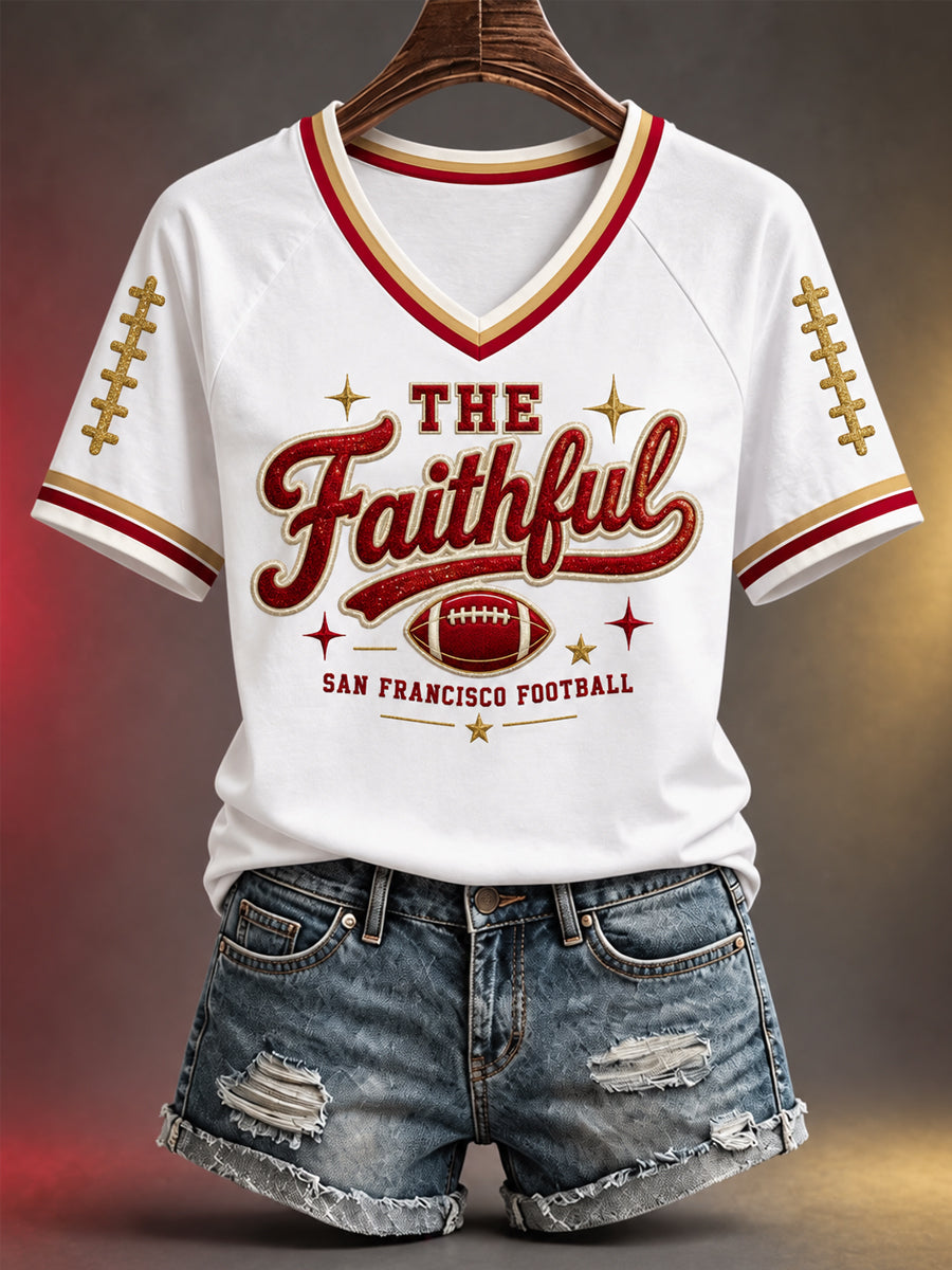 Women's Football Gameday Gift For Football Fans Casual V-Neck Tee