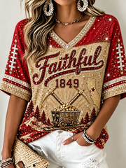 Women's Mid-length Sleeves V-Neck T-Shirt
