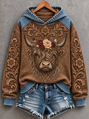 Women's Cute Highland Cow Art Print Hoodie