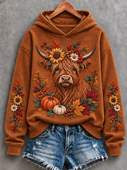 Women's Cute Highland Cow Art Print Hoodie