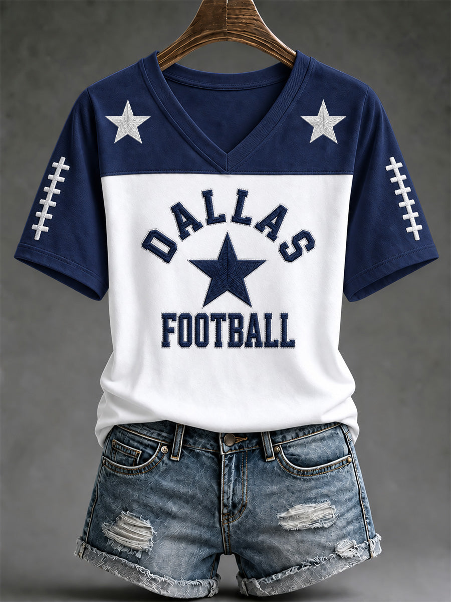 Women's Football Gameday Gift For Football Fans Casual V-Neck Tee