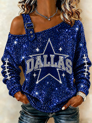 Women's Football Gameday Gift For Football Fans Casual Off-Shoulder Sweatshirt