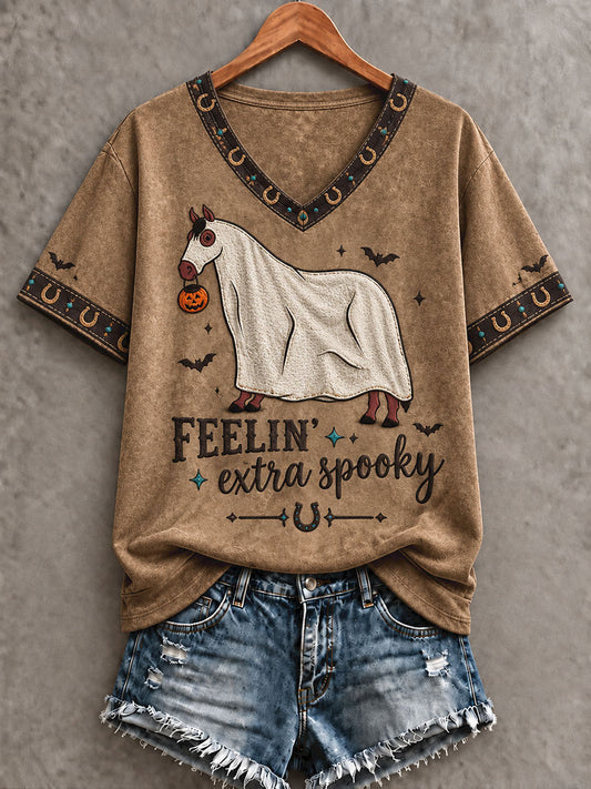 Women's Western Halloween Horses Art Printed T-shirt