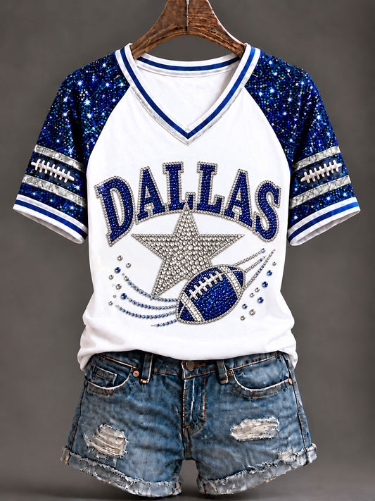 Women's Cowboys Football Fans Lovers Gameday Casual Short-Sleeved T-Shirt