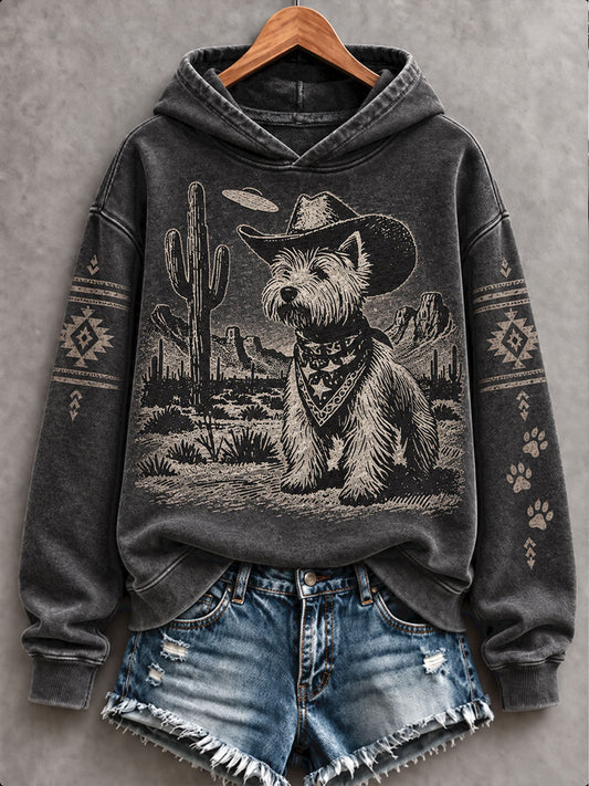 Women's Retro Westren Style Dogs Lover Art Printed Hoodie