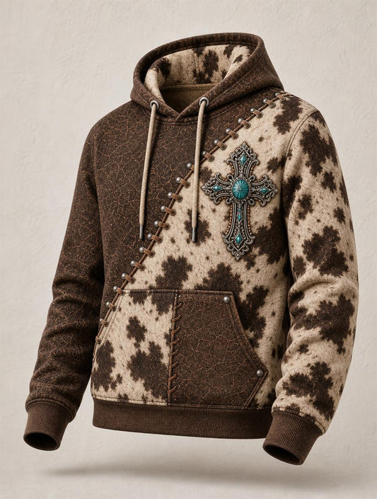 Men's Christian Cross Print Oversized Drop-Shoulder Hoodie With Pockets
