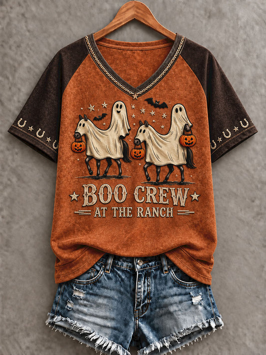 Women's Western Halloween Horses Art Printed T-shirt