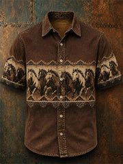 Men's Horse Print Short Sleeve Shirt