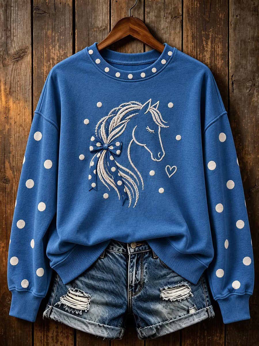 Women's Polka Dot Horse Print Regular Sweatshirt