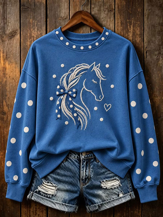 Women's Polka Dot Horse Print Regular Sweatshirt