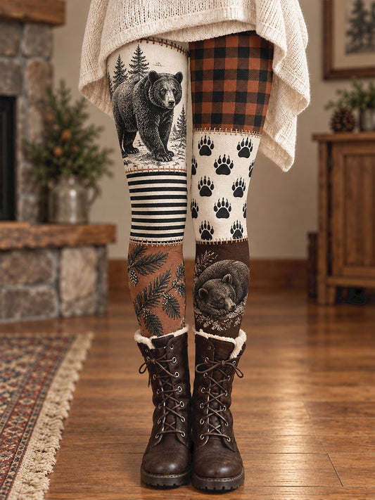 Women's Vintage Winter Floral Animals Art Printed Leggings