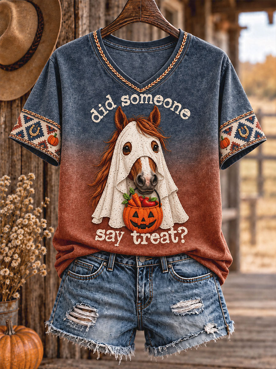 Women's Western Style Halloween Animals Art Printed T-shirt