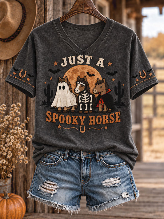 Women's Western Style Halloween Animals Art Printed T-shirt