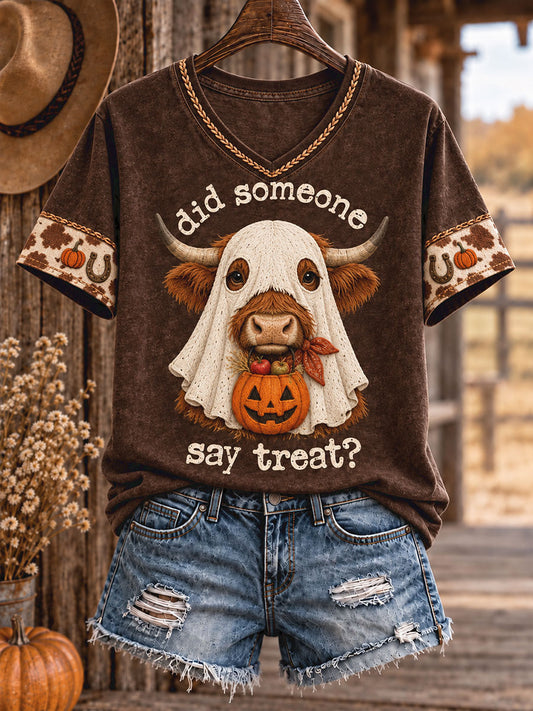 Women's Western Style Halloween Animals Art Printed T-shirt