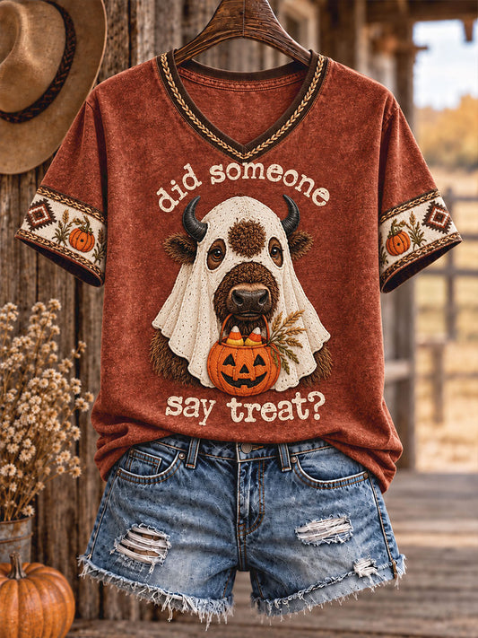 Women's Western Style Halloween Animals Art Printed T-shirt