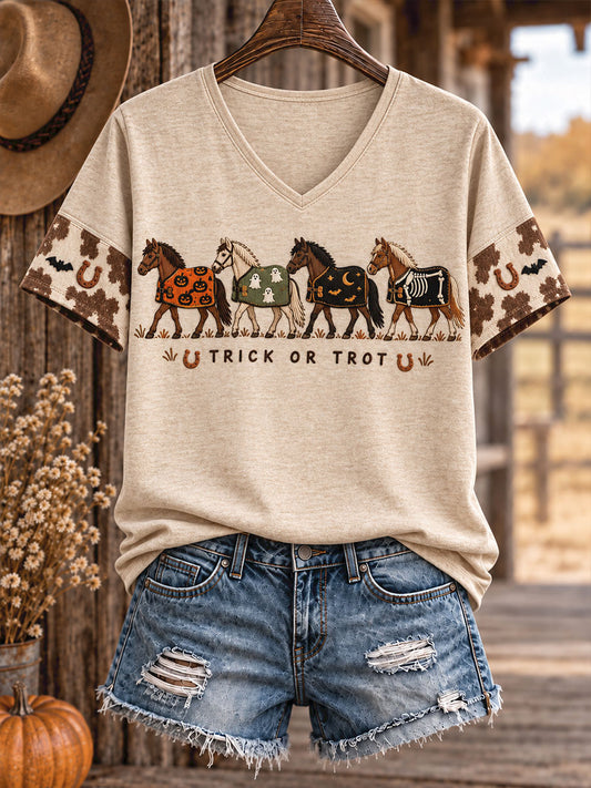 Women's Western Style Halloween Animals Art Printed T-shirt