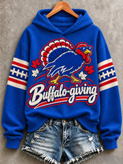 Women's Football Lover Buffalo Print Casual Hoodie