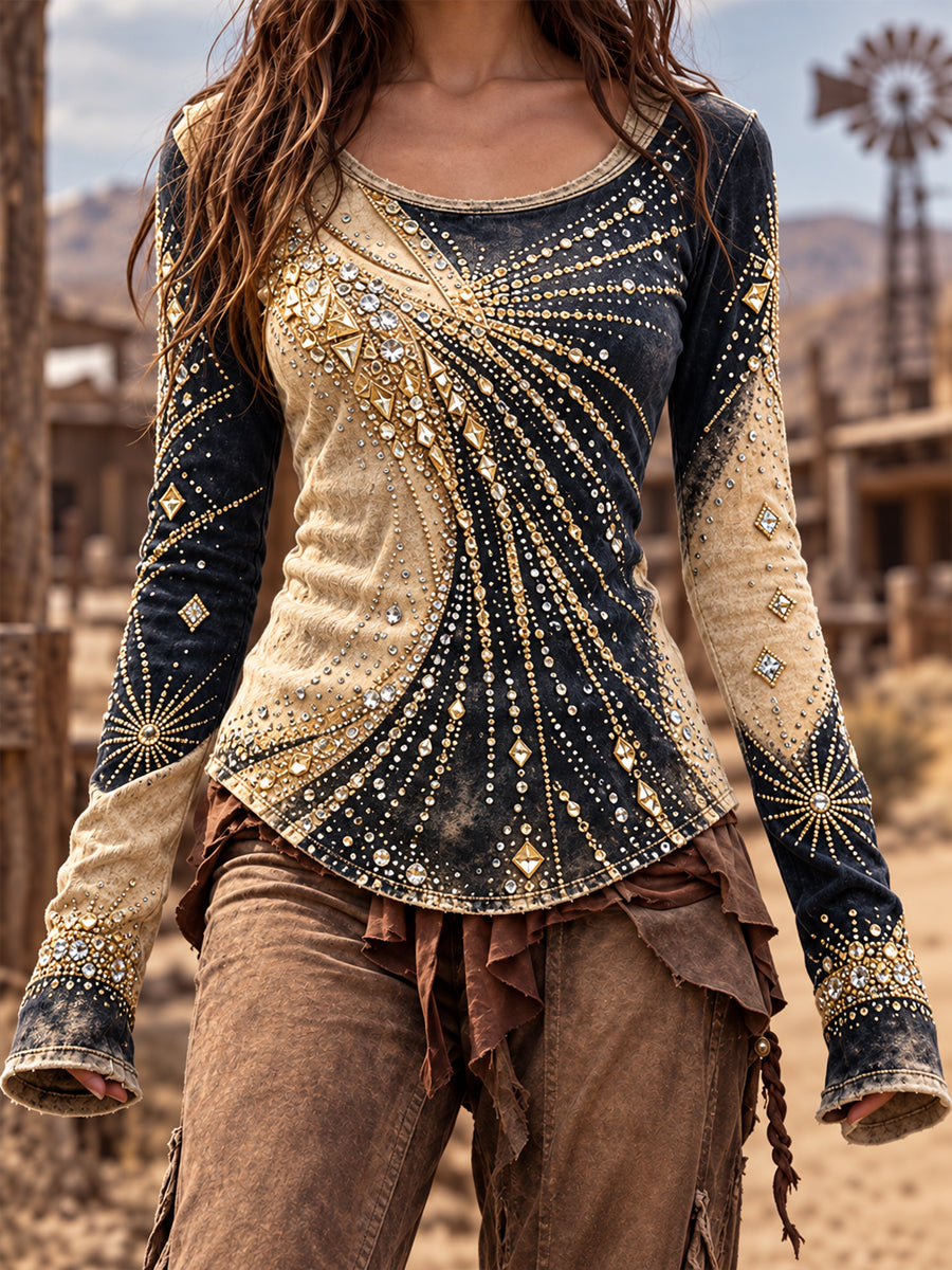 Women's Vintage Western Style Long Sleeve Top