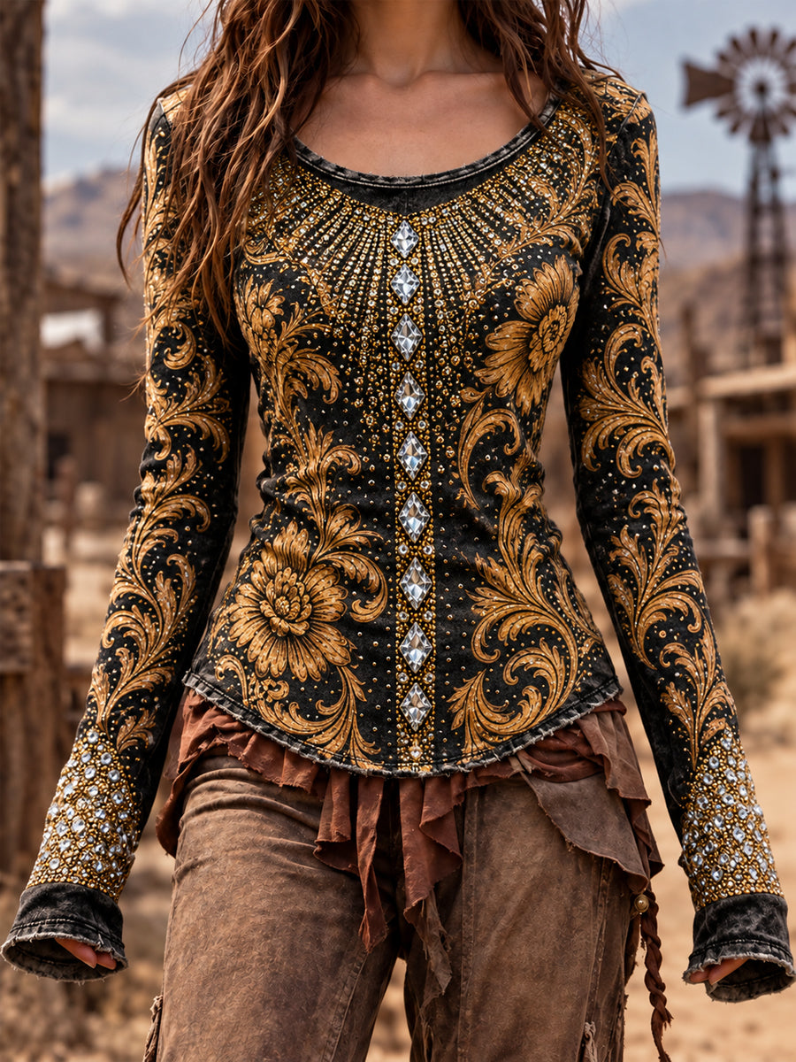 Women's Vintage Western Style Long Sleeve Top
