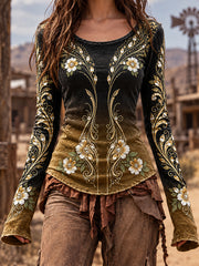 Women's Vintage Western Style Long Sleeve Top