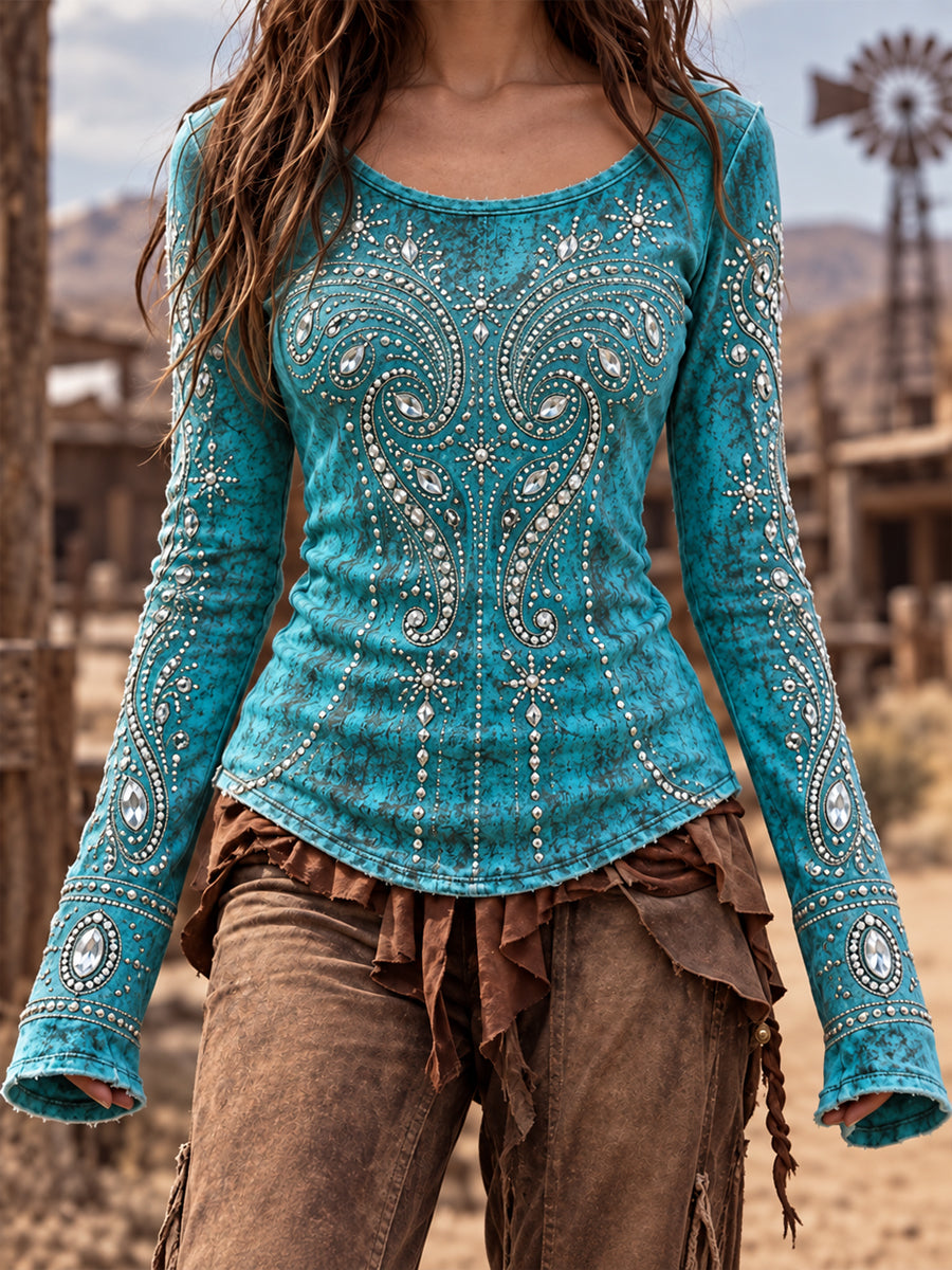 Women's Vintage Western Style Long Sleeve Top