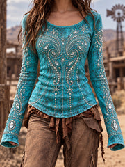 Women's Vintage Western Style Long Sleeve Top