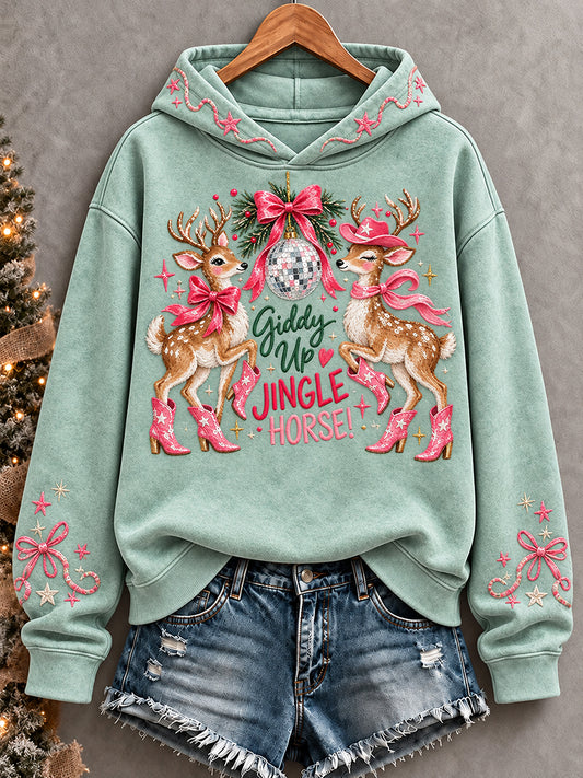 Women's Vintage Western Style Christmas Art Printed Hoodie