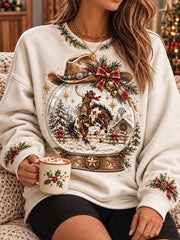 Women's Vintage Western Style Christmas Art Printed Sweatshirt