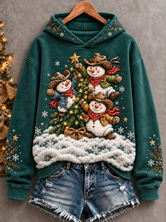 Women's Vintage Western Style Christmas Art Printed Hoodie