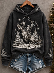 Women's Vintage Western Style Christmas Art Printed Hoodie