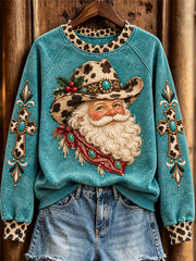 Women's Christmas Western Santa Claus & Cross Print Sweatshirt