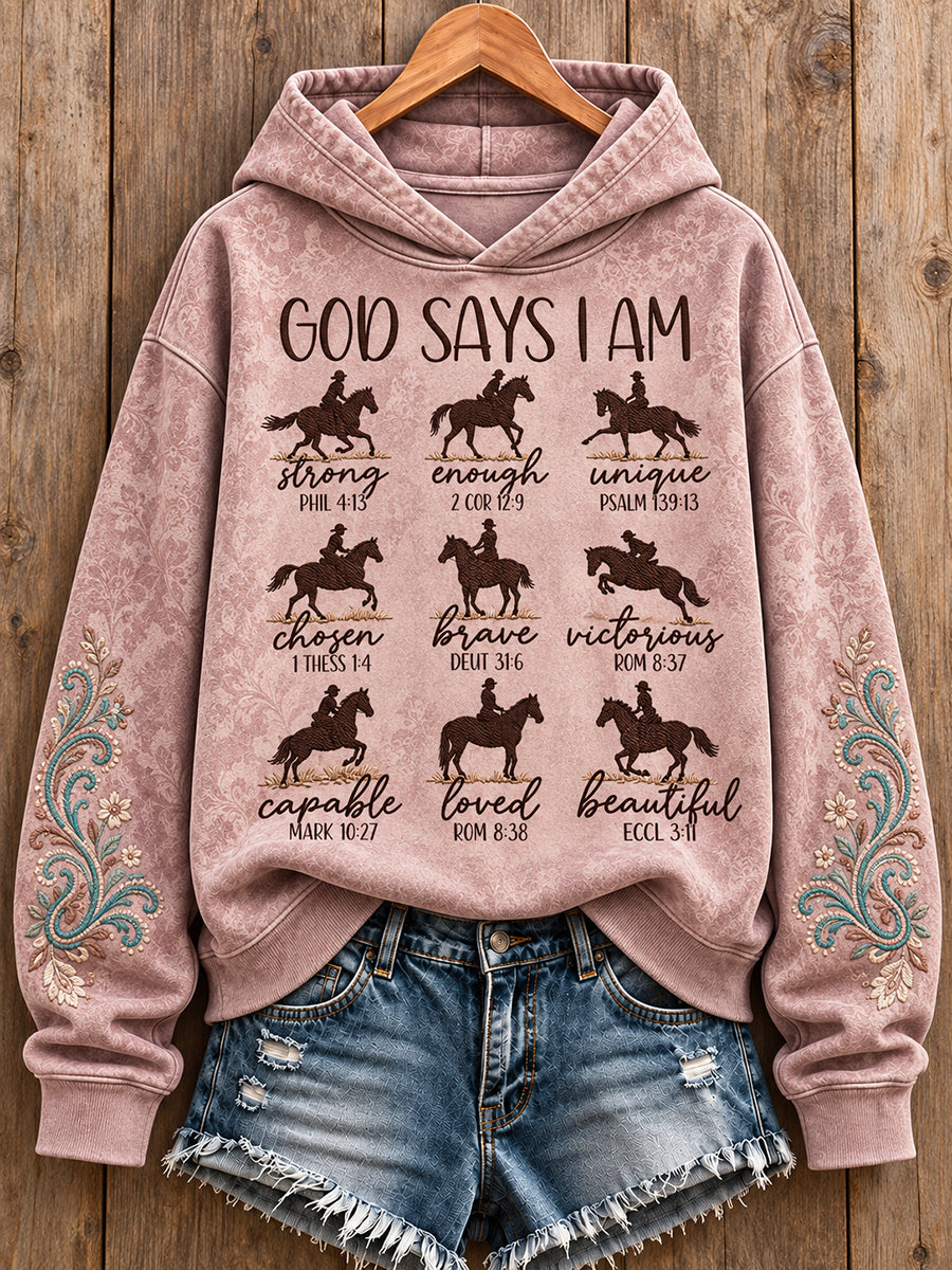 Women's Vintage Western Syle Faith&Horses Lover Printed Hoodie