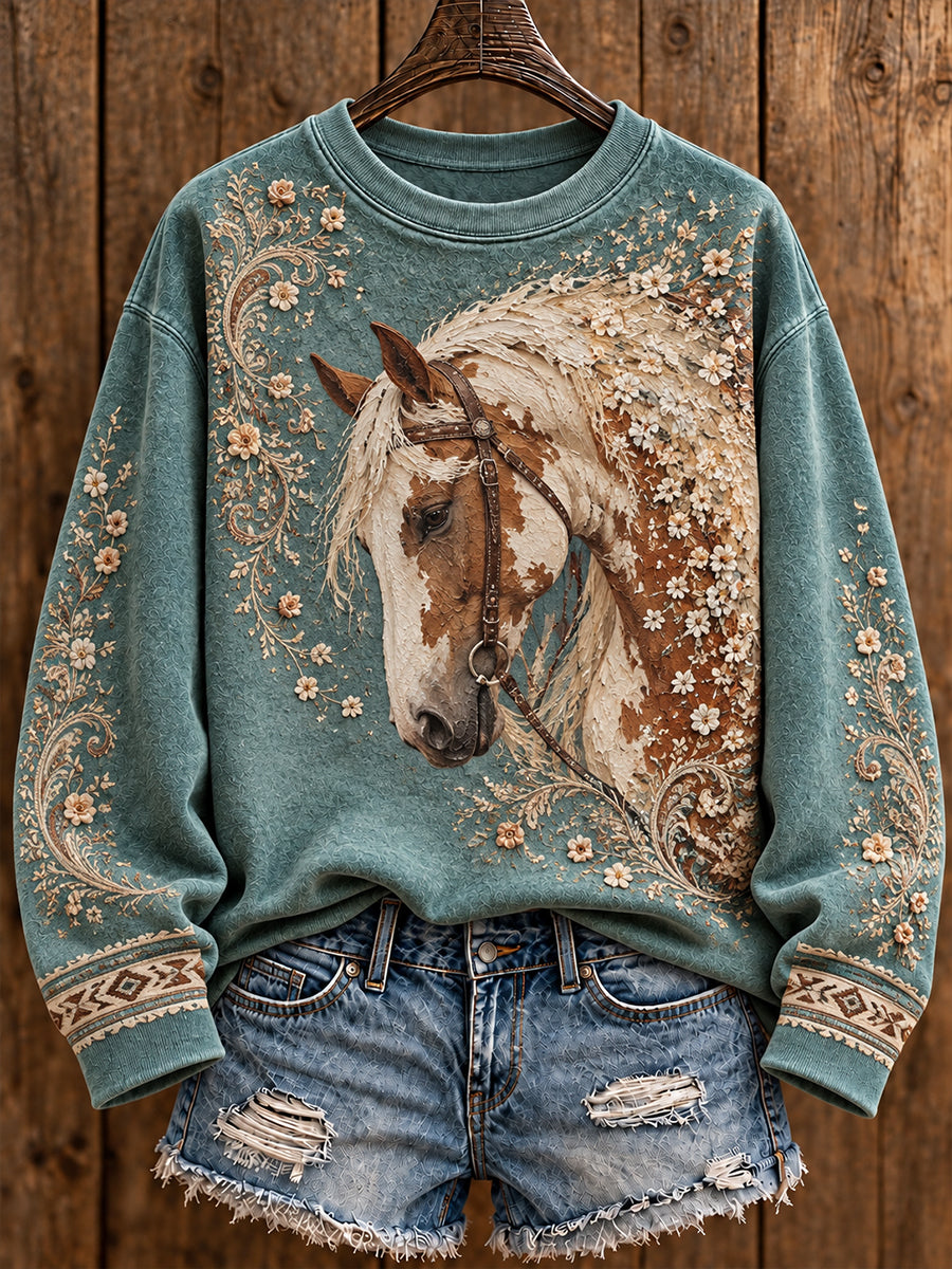 Women's Vintage Western Style Horses Lover Printed Sweatshirt