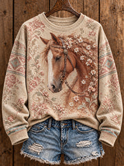 Women's Vintage Western Style Horses Lover Printed Sweatshirt