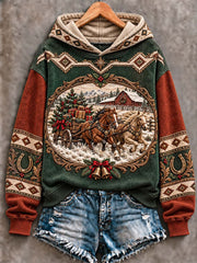 Women's Western Cowboy Christmas Horse Art Hoodie