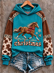 Women's Western Cowboy Christmas Horse & Turquoise  Hoodie