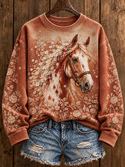 Women's Vintage Western Style Horses Lover Printed Sweatshirt