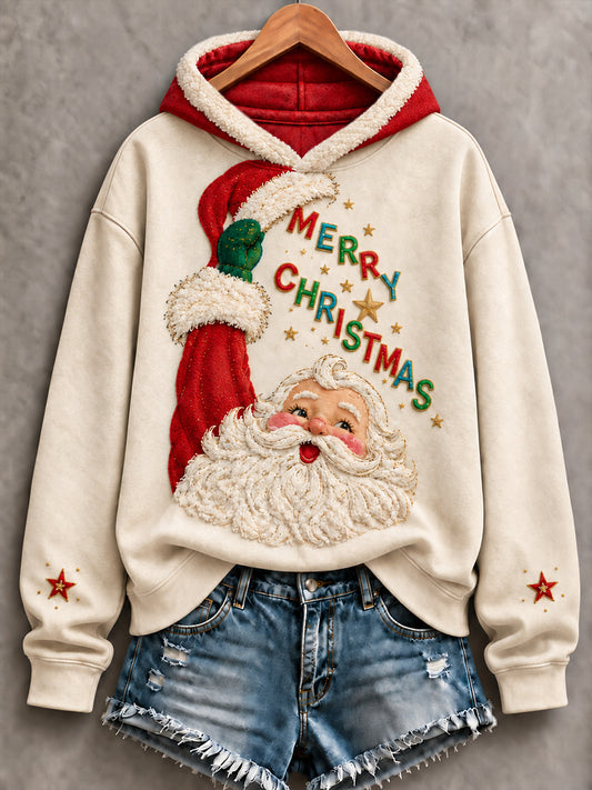 Women's Christmas Funny Santa Art Printed Hoodie