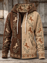Women's Vintage Western Style Horses&Floral Art Printed Coat