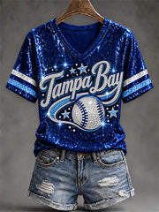 Women's Tampa Bay Baseball Lover Print V-Neck Tee