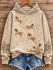 Women's Vintage Western Style Horses Lover Art Printed Sweatshirt