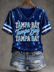 Women's Tampa Bay Baseball Lover  Print V-Neck Tee