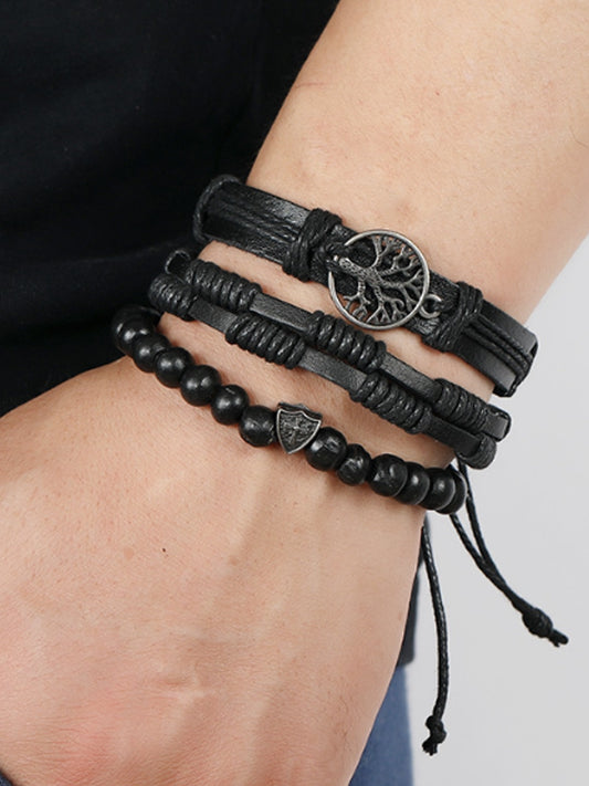 Men's Tree of Life Vintage Woven Personalized Leather Bracelet Three-Piece Set
