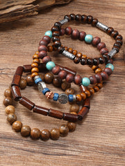 Women's Bohemian Ethnic Style Tassel Tree of Life Pendant Multi-layer Wooden Bead Bracelet