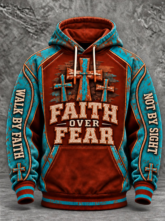 Men's Christian Faith Cross Graphic Print Casual Hoodie with Pockets