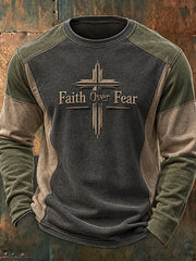 Men's Faith Over Fear Pattern Color-block Design Casual Round-neck Sweatshirt